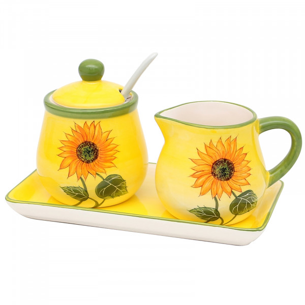 Neuetischkultur Sonnenblume Zuckerdose Sahnegießer auf Platte