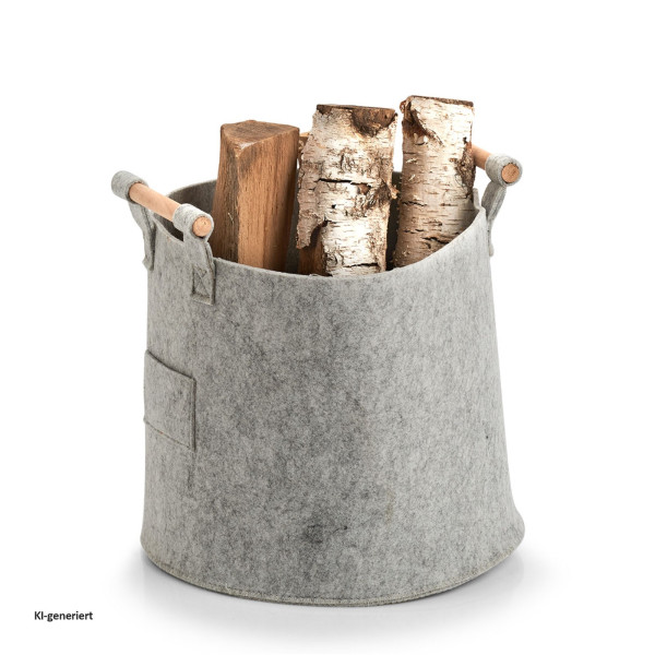 Aufbewahrungskorb, Filz/Holz, grau