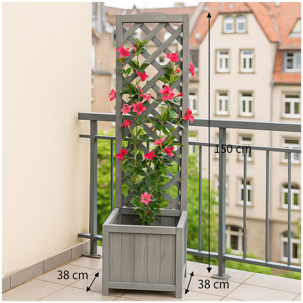 HTI-Living Blumenkasten für Terrasse, Balkon und Garten Pflanzkasten mit Rankgitter aus Holz grau