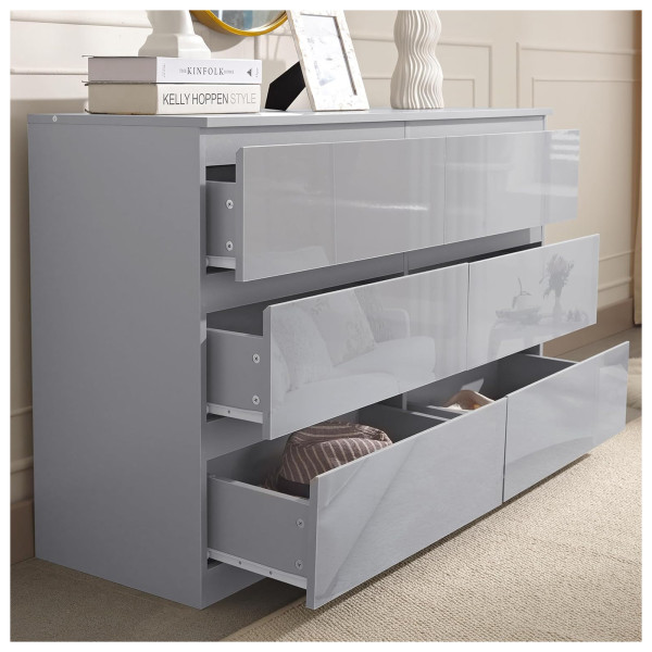 HTI-Living Hochglanz Grau Sideboard Kenji 8 Schubladen