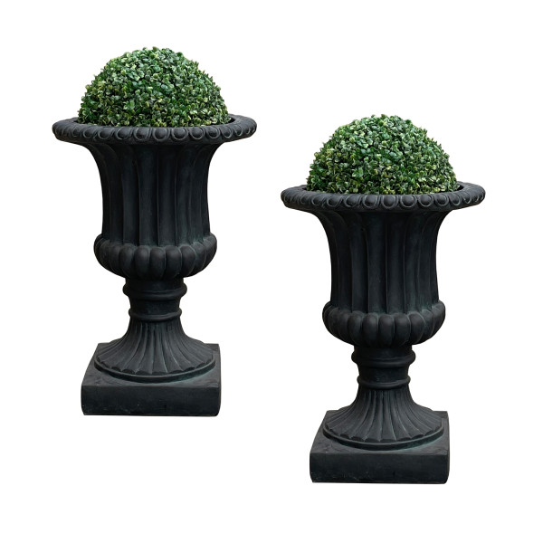 Pflanzkübel Athene mit Buchsbaumkugel D-Grau 2er