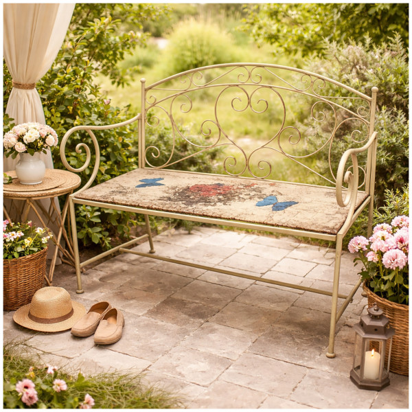 Gartenbank Flowers and Plants creme Motivdruck Metallbank