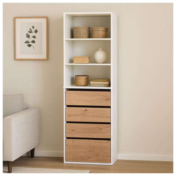 HTI-Living Weiß/Artisaneiche Schrank mit 4 Schubladen und 3 offenen Fächern