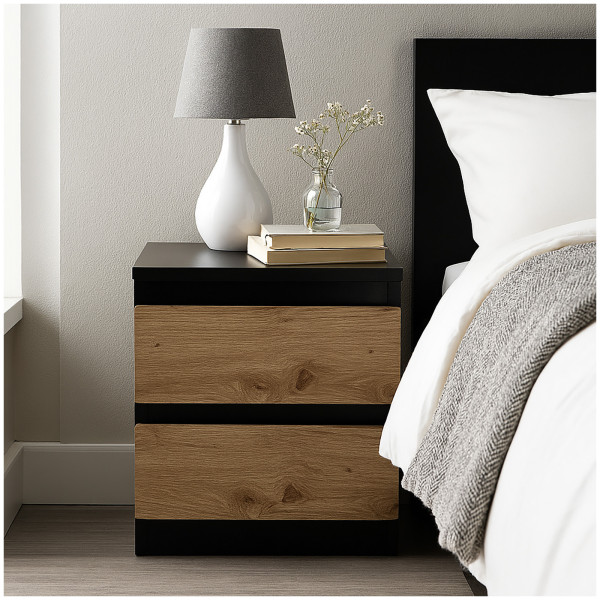 HTI-Living 2 grifflosen Schubladen Nachtkommode 2er Set Schwarz-Artisaneiche