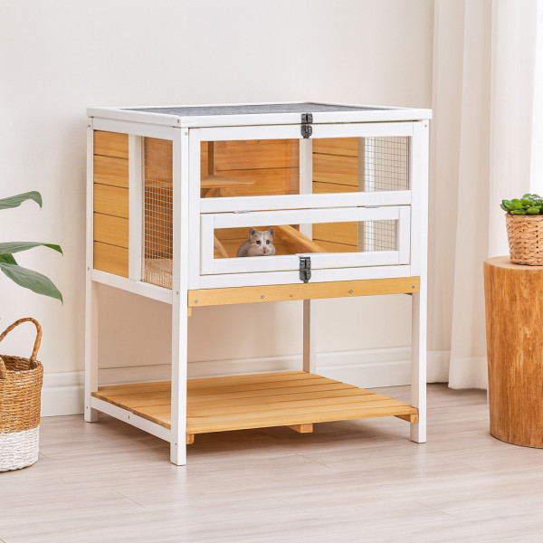 HTI-Living Nagerkäfig für Kaninchen, Meerschweinchen und Co. Erhöhter Kleintierkäfig aus Holz