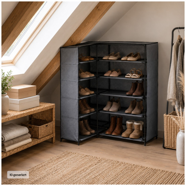 Textil-Schuhregal, Vlies/Metall
