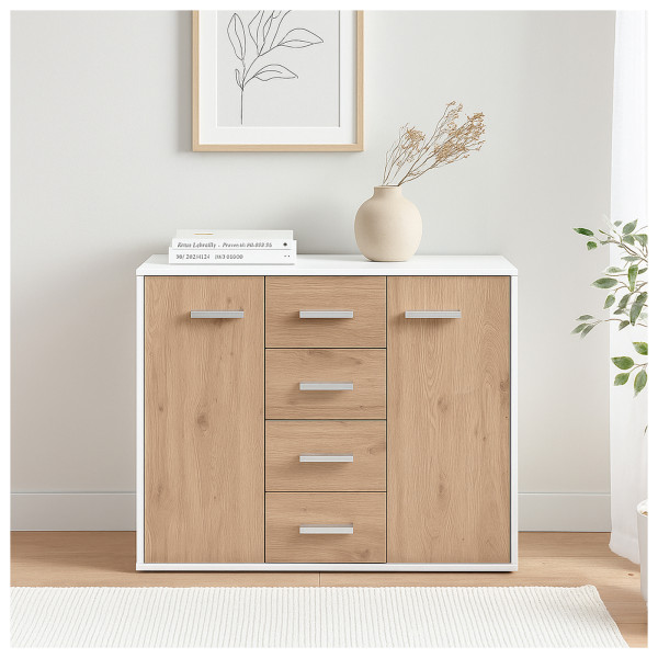 HTI-Living mit 4 Schubladen Weiß Artisaneiche Sideboard Nina