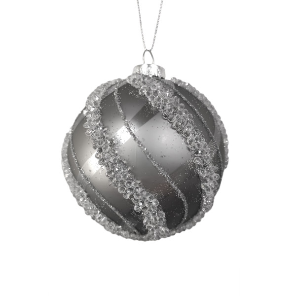 Weihnachtskugel Silber mit Steinen 8 cm