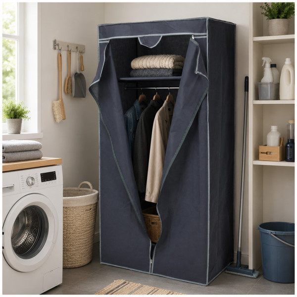 GARDEROBE Stoffschrank 75X46X160CM DUNKELGRAU