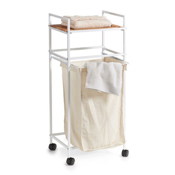 Wäscherollwagen m. Ablage, Bamboo/Metall, weiß
