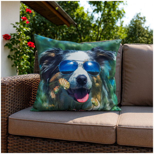 Kissen 45 x 45 cm wetterfest Hund mit Brille