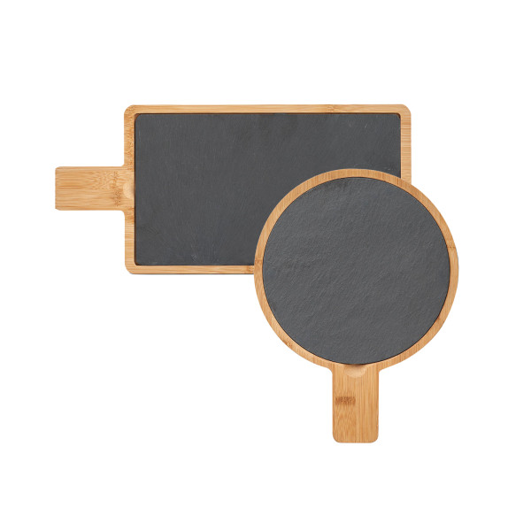Servierbrett Bambus/Schiefer rund eckig 2er-Set