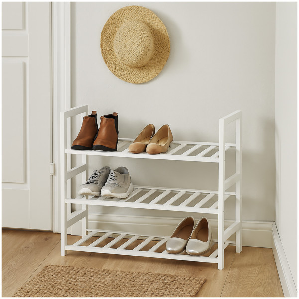 HTI-Living 3 Ebenen Schuhregal aus Bambus in Weiß