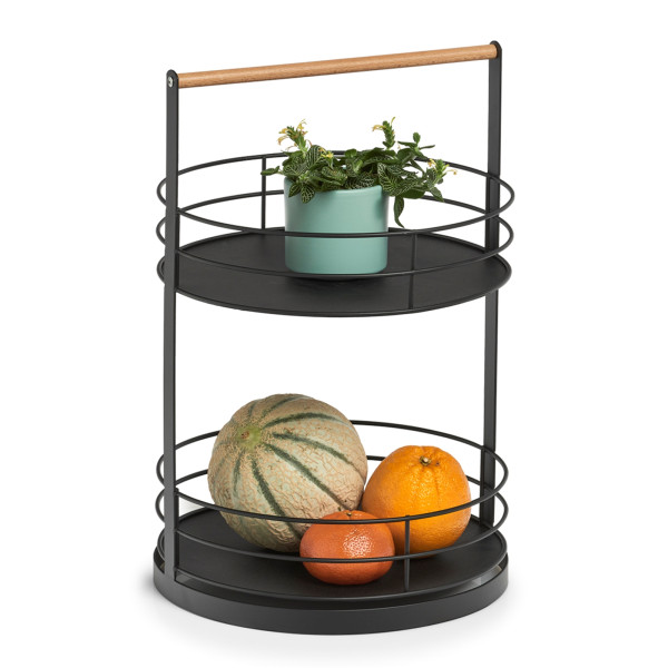 Serviertablett, Metall/Holz, schwarz