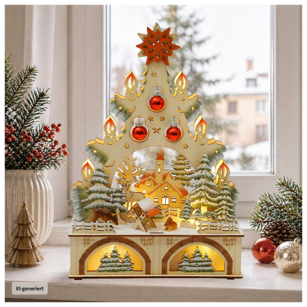 Weihnachtsdeko Weihnachtsbaum mit Weihnachtskugeln & Kirche