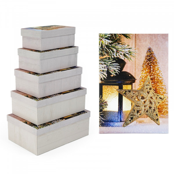 HTI-Living Weihnachtsmotiv Geschenkkarton Set mit 5 verschiedenen Größen