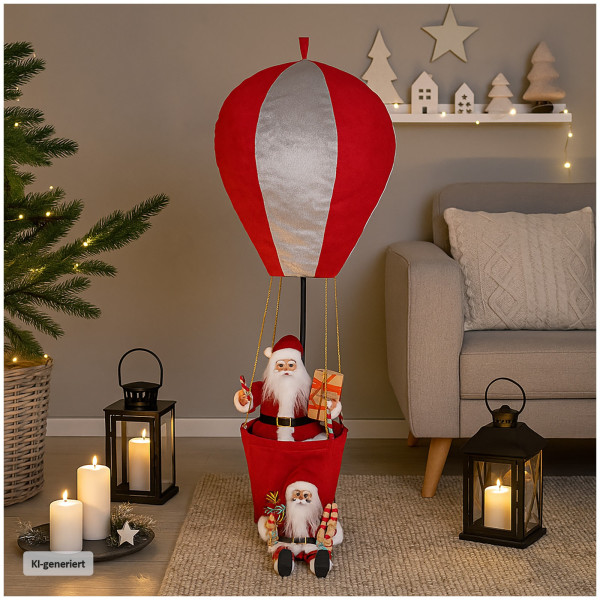 Weihnachtsmann im Heißluftballon aus Stoff