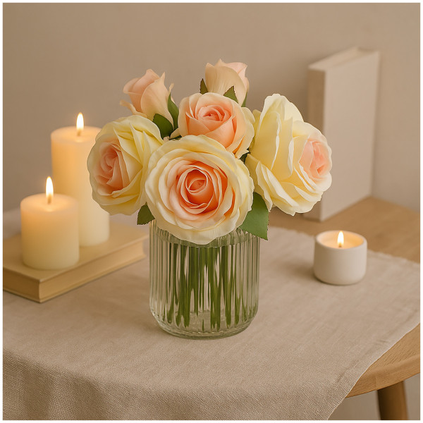 HTI-Living naturgetreue Dekoration Rosenstrauß Kunstblumen in Glasvase 31 cm