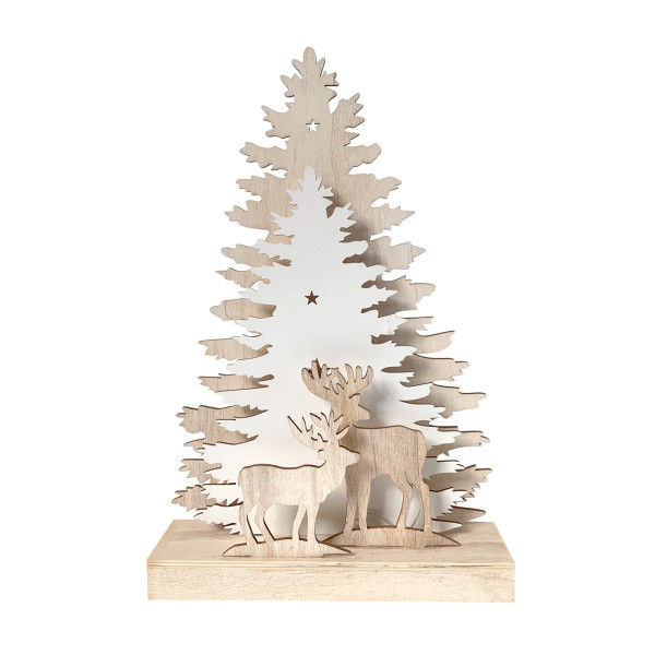 Weihnachtsdeko Rehe vor Baumsilhouette