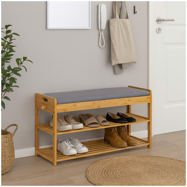 Schuhbank Ilian mit Schubfach Grau Bambus