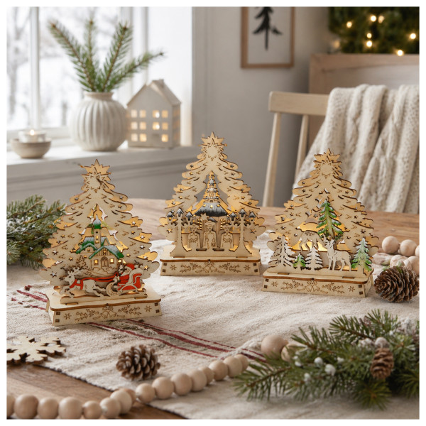 Weihnachtsdeko 3er Set Weihnachtsmann, Sternensänger & Rentiere
