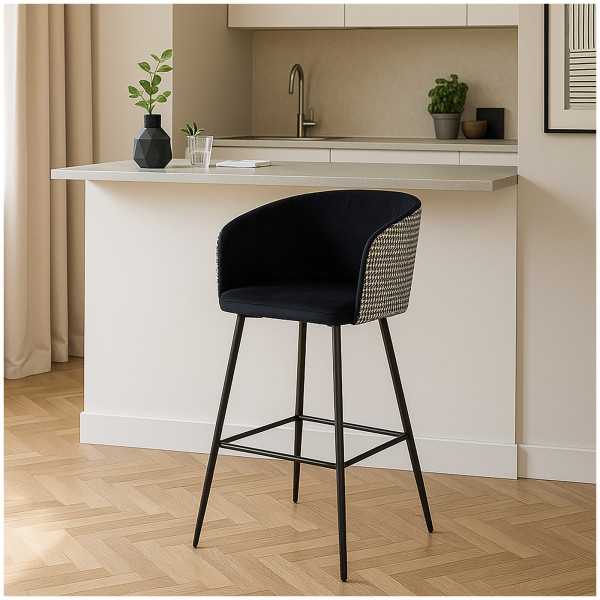 Barhocker Delray Hahnentritt Schwarz-Weiß