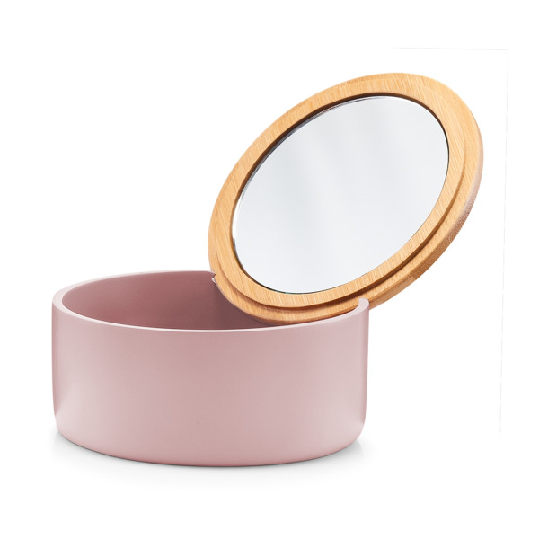 Schmuckkästchen m. Spiegel, rund, Polyresin, rosé