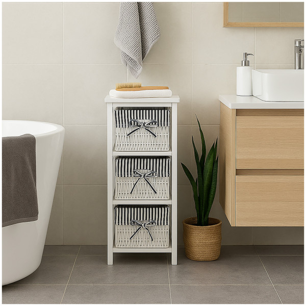 HTI-Living vielseitige Aufbewahrungslösung Praktisches Regal aus Paulowniaholz mit 3 Körben