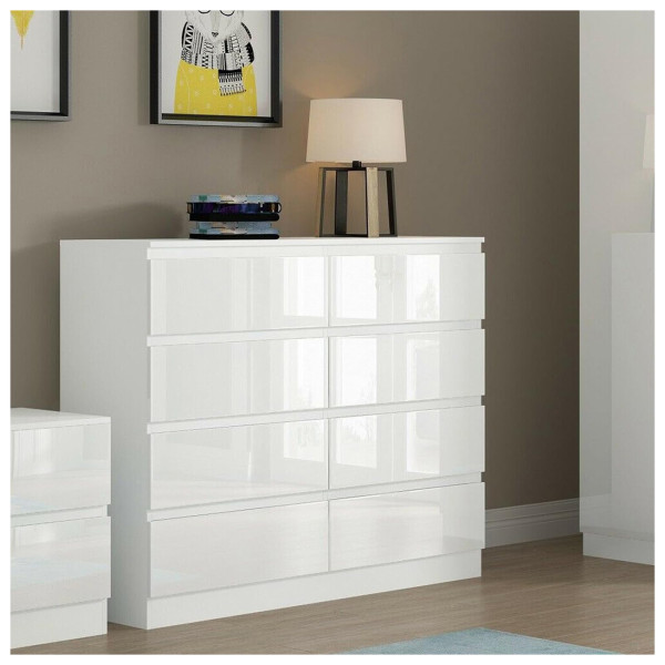 HTI-Living Hochglanz Weiß Sideboard Kenji 8 Schubladen