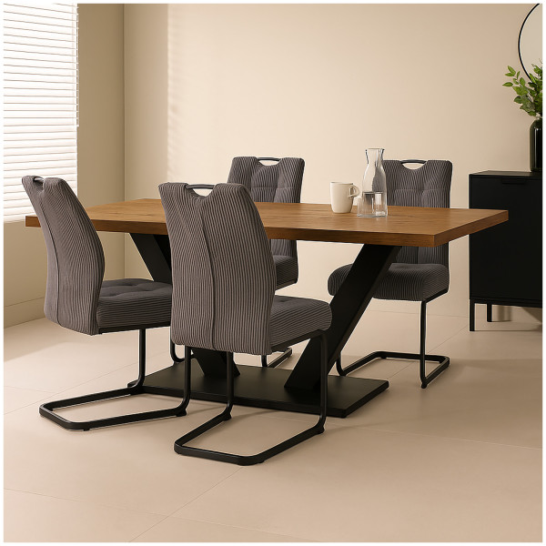 HTI-Living mit trendigem Cord-Bezug Modernes 4er Set Schwingstühle Dunkelgrau