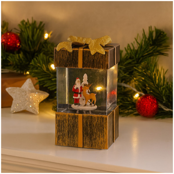 Acryl LED Geschenkbox, mit Weihnachtsmann, gold 10