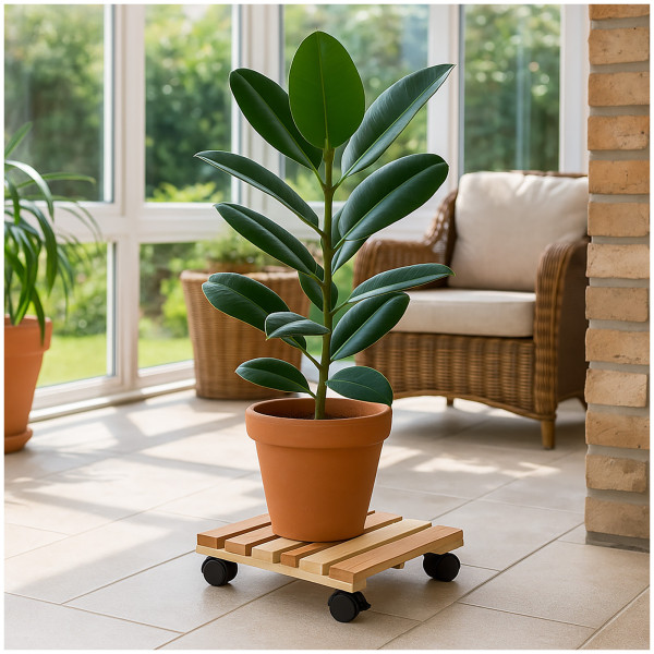 HTI-Living 2er Set stabil und flexibel Praktischer Pflanzenroller aus Holz mit Rollen