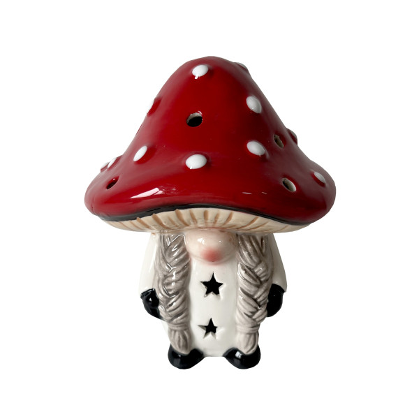 Wichtelfrau Wichtel-LED mit Zöpfen aus Keramik