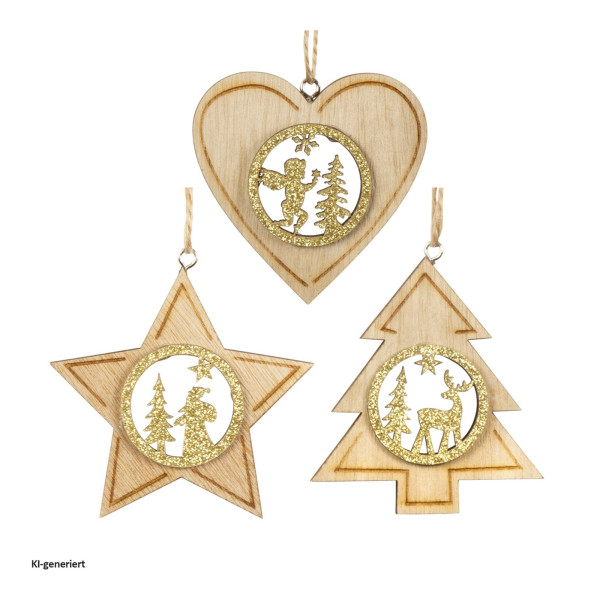 Baumschmuck Holz 9cm, 3er Set