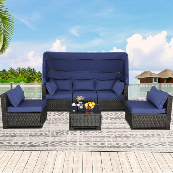HTI-Living 6-teiliges Set Loungemöbel Blau/Braun
