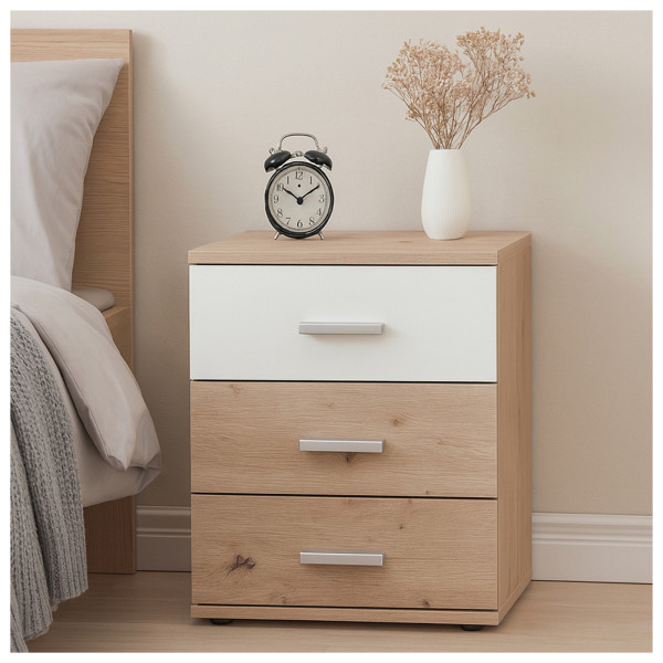 HTI-Living Nina Weiß Artisaneiche Nachtschrank mit 3 Schubladen