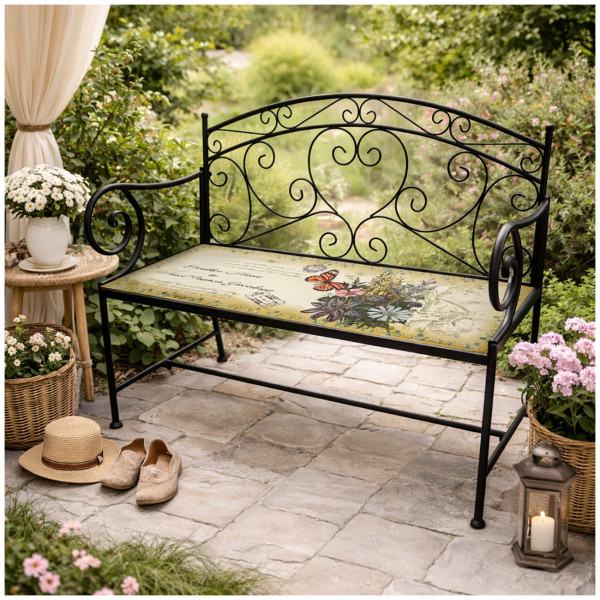 Gartenbank Celia "Schmetterling" schwarz Motivdruck Metall