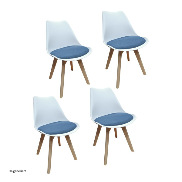 Stuhl Atlanta Weiß/Webstoff Blau 4er-Set