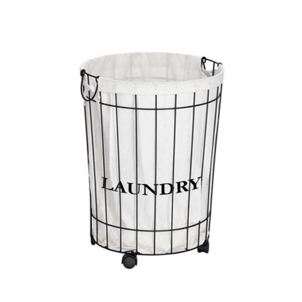 Wäschesammler m. Rollen, Metall/Canvas