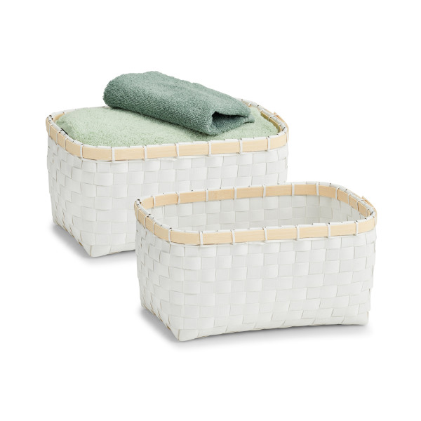 Aufbewahrungskorb, Kunststoff/Bambus, weiß 2er-Set