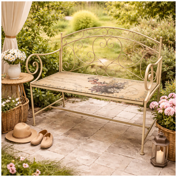 Gartenbank Celia "Schmetterling" creme Motivdruck Metallbank