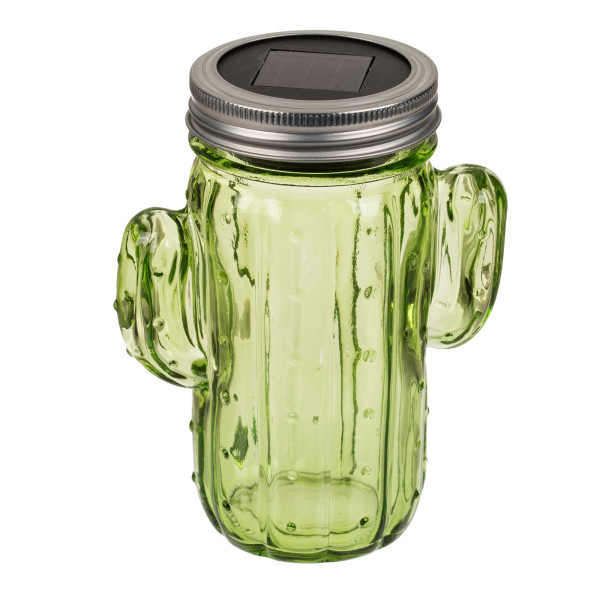 Deko-Kaktusglas mit Solarzelle & LED