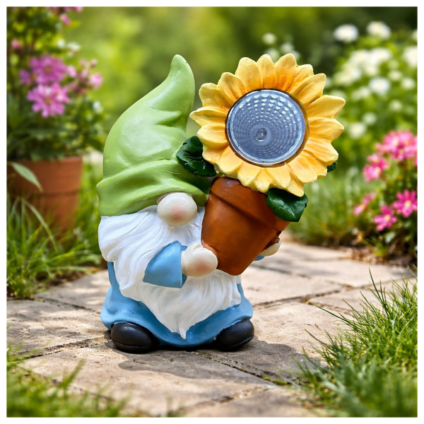Solar-Gartenfigur Zwerg mit Blume