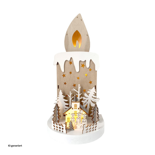 Weihnachtsdeko Kerze und Kirche Natur Weiß