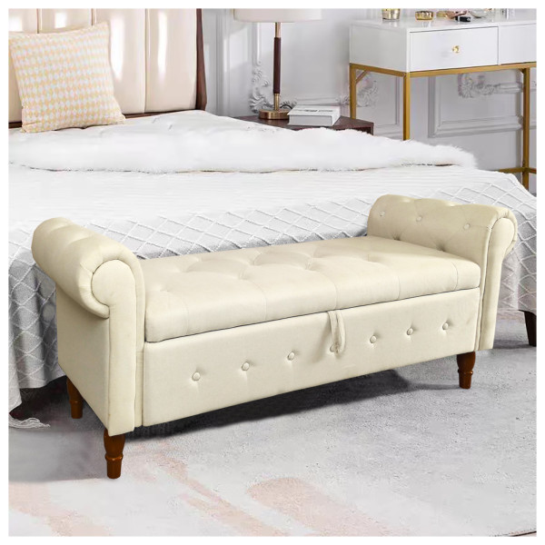 HTI-Living Lora Leinen Beige Gepolsterte Sitzbank mit Truhe