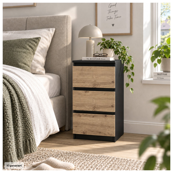 Kommode Thekla mit 3 Schubfächern schwarz-artisan