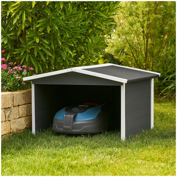 HTI-Living Robustes Holzhaus mit Wetterschutz Garage für Mähroboter