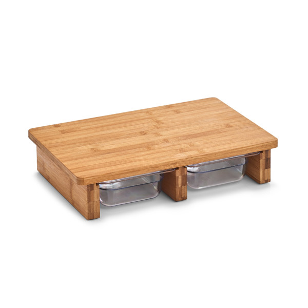 Schneidebrett m. 2 Auffangschalen, Bambus/Kunstst